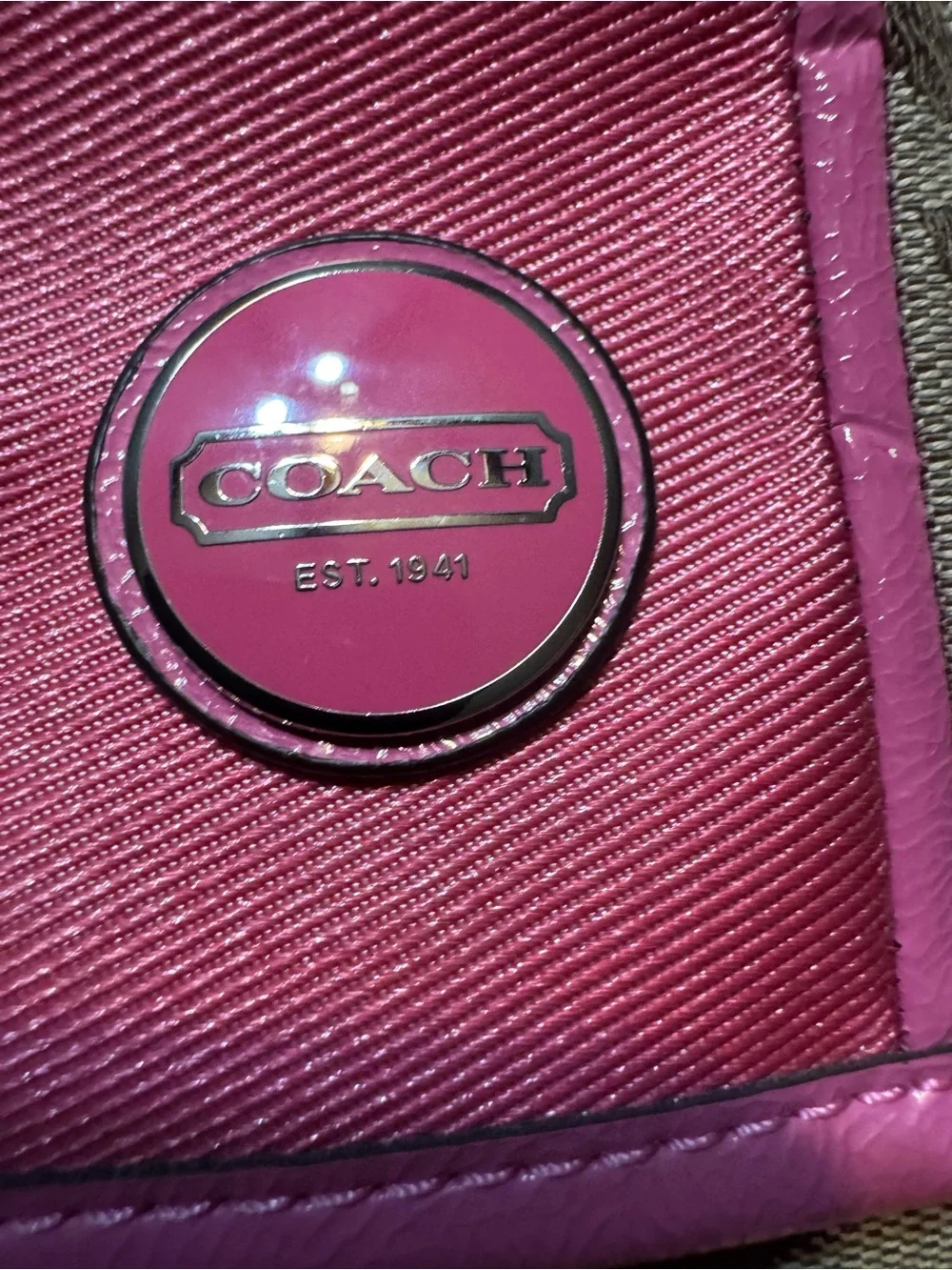 Coach Khaki Signature Canvas Backpack with Pink Trim
